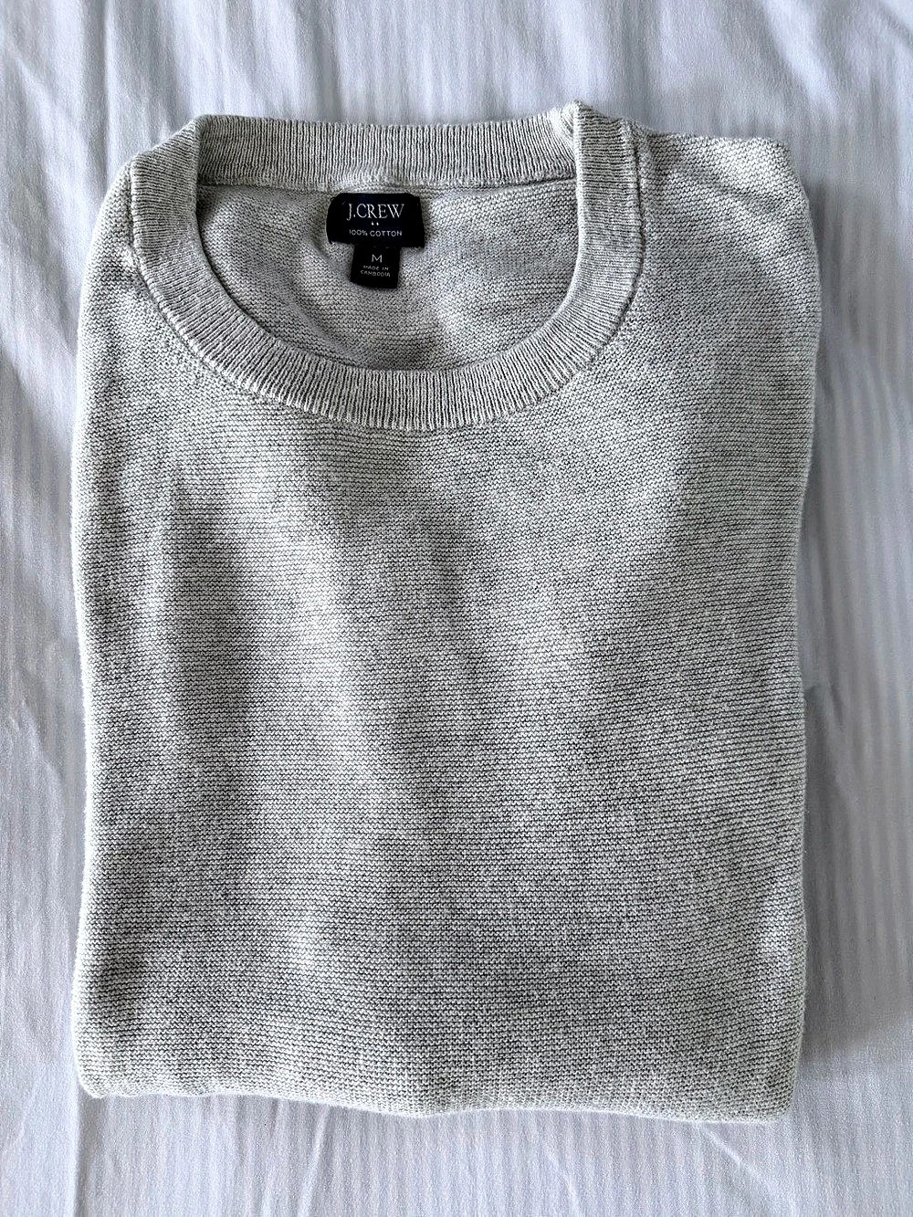 J.Crew Men’s Crewneck White Heather Grey 100% Cotton Sweater Size : Medium